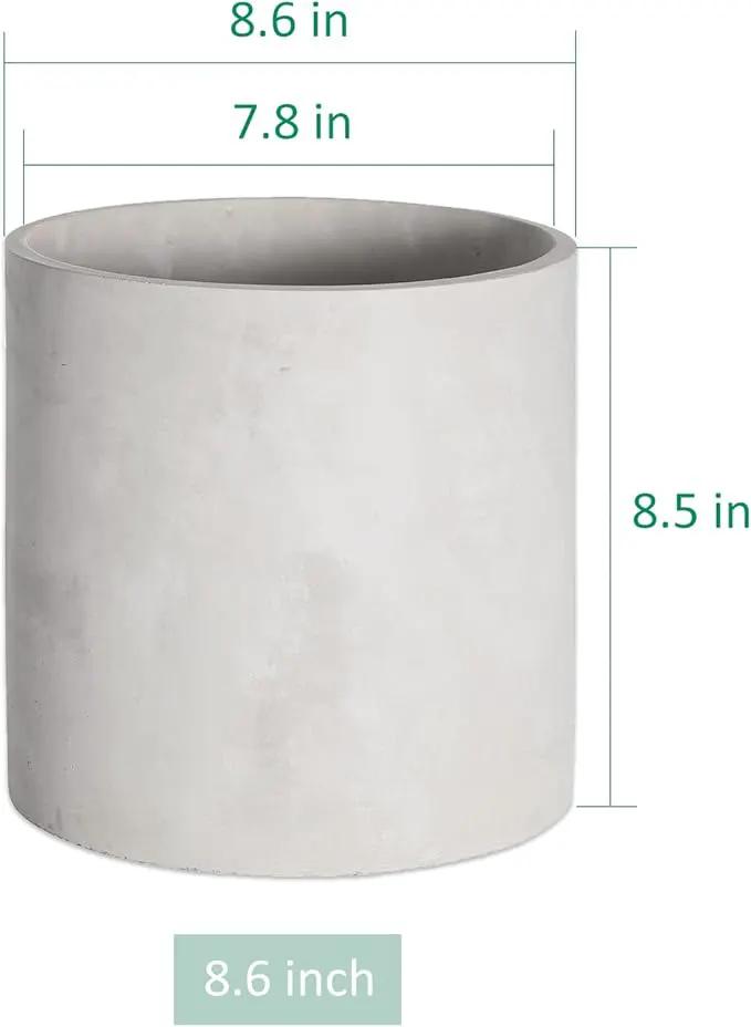 Plant Pots - 8.6 inch Cement Planters Indoor - Modern Grey Flower Pot with Drainage Hole - Home Office Decor by GreenHaven Gardens