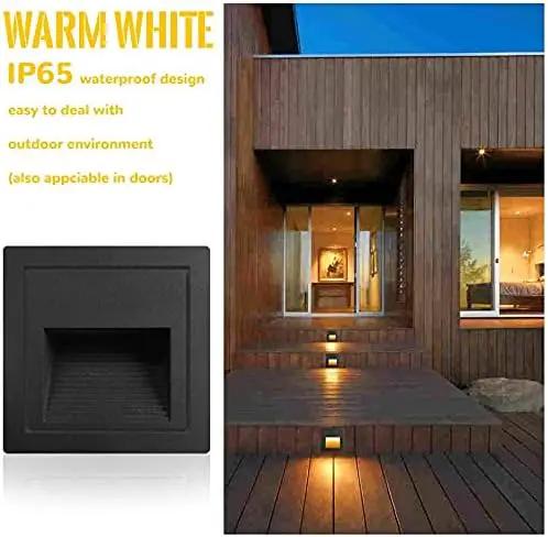 4Pack 3W LED Recessed Wall Light,120V Step Lights Warm White 3000K, IP65 Waterproof Stair Light Staircase Light lamp, Inside Outside Garden Balcony Corridor, Aluminum,Black by GreenHaven Gardens