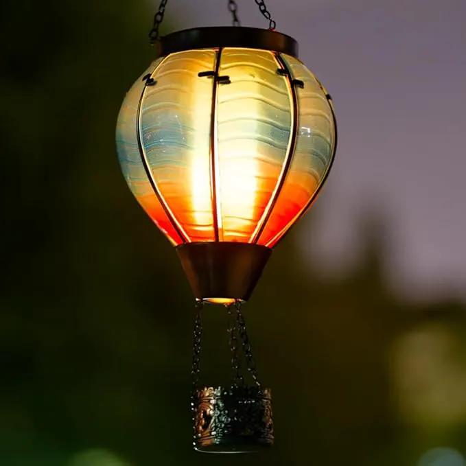 Starsoul Blue Hot Air Balloon Solar Lantern Glass Solar Hot Air Balloon Flickering Flame Hanging Garden Light Waterproof Solar Lamp Hot Air Balloon Garden Yard Farmhouse Decor by GreenHaven Gardens