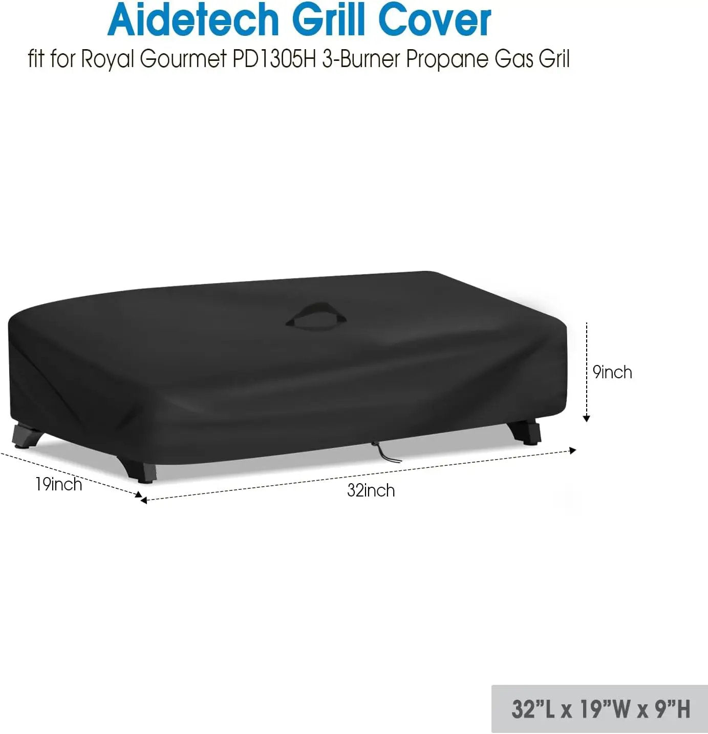 Outdoor Grill Cover for Royal Gourmet PD1305H 3-Burner Propane Gas Grill, 32'L x 19'W x 9'H, Black by GreenHaven Gardens