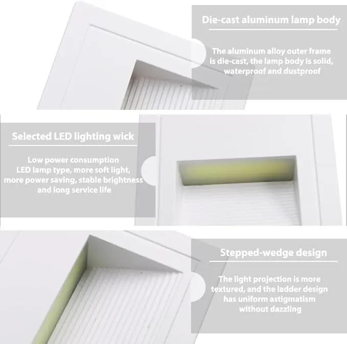 4Pcs 3W LED Step Light, Cool White 6000K IP65 Waterproof Recessed Wall Light, Stair Light Staircase Light Lighting lamp, Inside Outside Garden Balcony Corridor, Aluminum, 120V White by GreenHaven Gardens