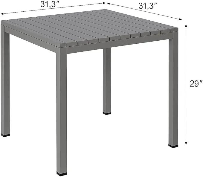 Plastic Outdoor Dining Table with Metal Legs, Weather Resistance, Home Patio Table, Restaraunt Outdoor Table, Quick Assembly (Grey) by GreenHaven Gardens