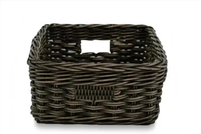 The Basket Lady Rectangular Low Wicker Storage Basket, Medium, 16 in L x 12 in W x 6 in H, Antique Walnut Brown by GreenHaven Gardens