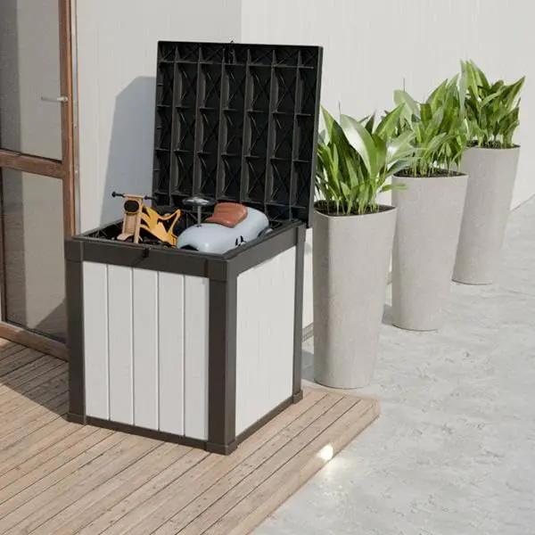 50-Gallon Outdoor Deck Box,Storage Lockable Waterproof Patio Furniture,Garden Tools,Cushions,Pool Accessories Outside Storage Resin Box(Black and White) by GreenHaven Gardens