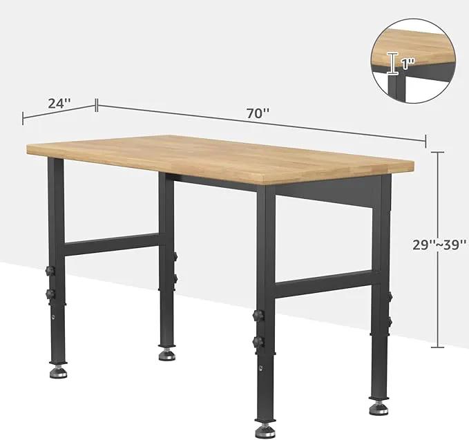 48" Adjustable Workbench,Heavy-Duty Work Table,3000 LBS Load Capacity Hardwood Workstation with Fixed feet,for Workshop, Garage by GreenHaven Gardens
