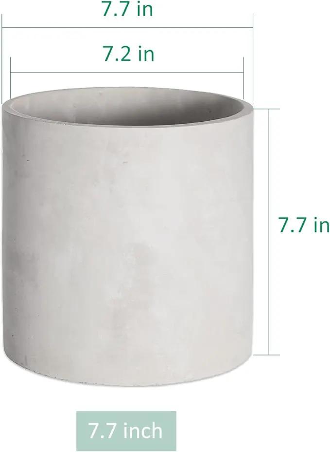 Plant Pots - 7.7 inch Cement Planters Indoor - Modern Grey Flower Pot with Drainage Hole - Home Office Decor by GreenHaven Gardens