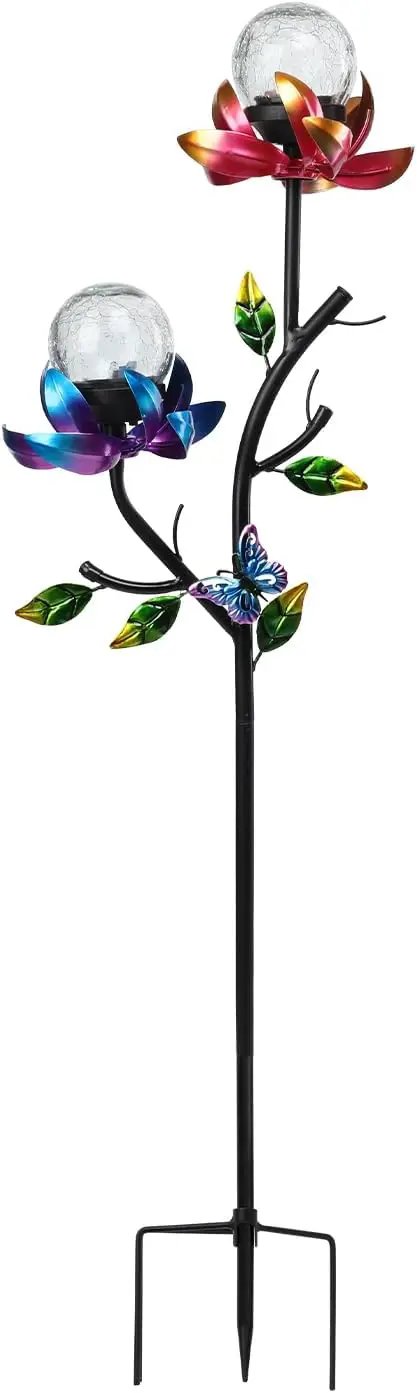 VCUTEKA Solar Garden Light Solar Flowers Light with LED Crackle Glass Globe Solar Lights Outdoor Metal Garden Stake Wind Spinner for Garden Decoration, Patio Decor, Yard Decor and Gift for Mother by GreenHaven Gardens