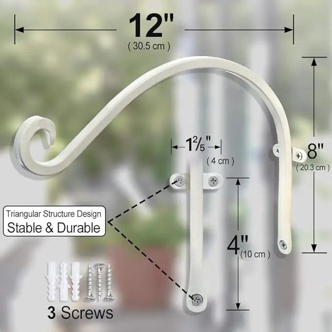 AJART Hanging Plant Bracket for Plant Hangers Outdoor (4 Pieces -12 inch) More Stable and Sturdy White Plant Hooks by GreenHaven Gardens