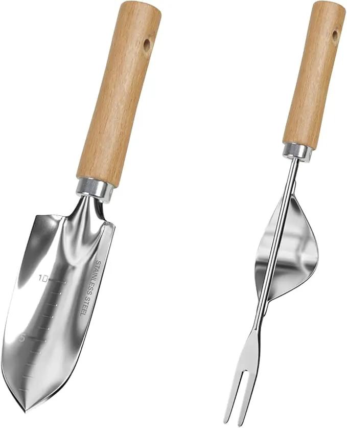 Garden Tool Set, 2 Pieces Stainless Steel Heavy Duty Garden Tools, Garden Kit with Ergonomic Wooden Handle, Durable Garden Tools for Gardening, Gardening Gifts for Women by GreenHaven Gardens