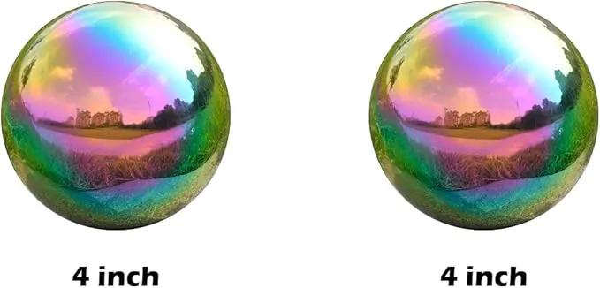 Nerien Gazing Ball, 3.9" Stainless Steel Garden Mirror Globe, Polished Ornament Sphere, Hollow Floating Reflective Hemisphere, Home Outdoor Pond Housewarming Swimming Pool Decoration, Rainbow, 2pcs by GreenHaven Gardens