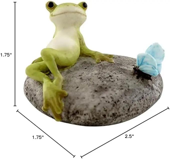 Top Collection Miniature Fairy Garden and Terrarium Statue, Frog Resting on Stone with Butterfly by GreenHaven Gardens