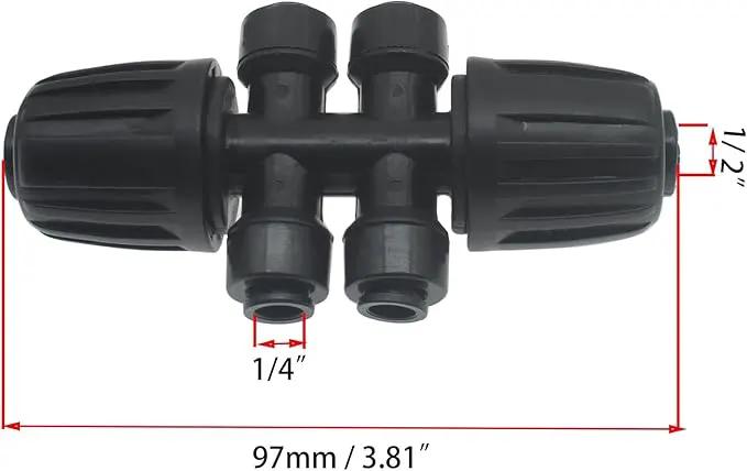 4pcs 1/2'' to 1/4'' Barbed Tee Quick Connector Push-to-Fit 6 Way Drip Irrigation Fittings by GreenHaven Gardens