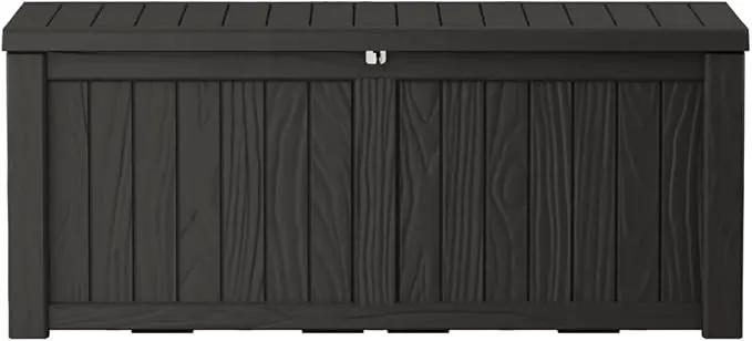 150 Gallon Lockable Resin Deck Box, Waterproof & UV-Resistant Outdoor Storage Box for Outdoor Cushion Storage, Garden Tools & Pool Accessories Storage, Black by GreenHaven Gardens