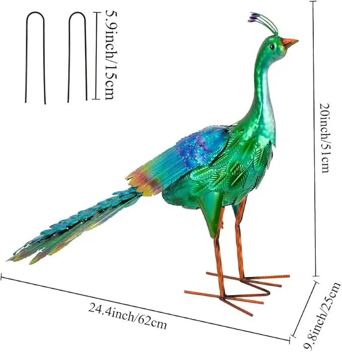 DREAMSOUL Set of 2 Peacock Garden Statues Metal Garden Sculptures & Statues Yard Art Peacock Statue