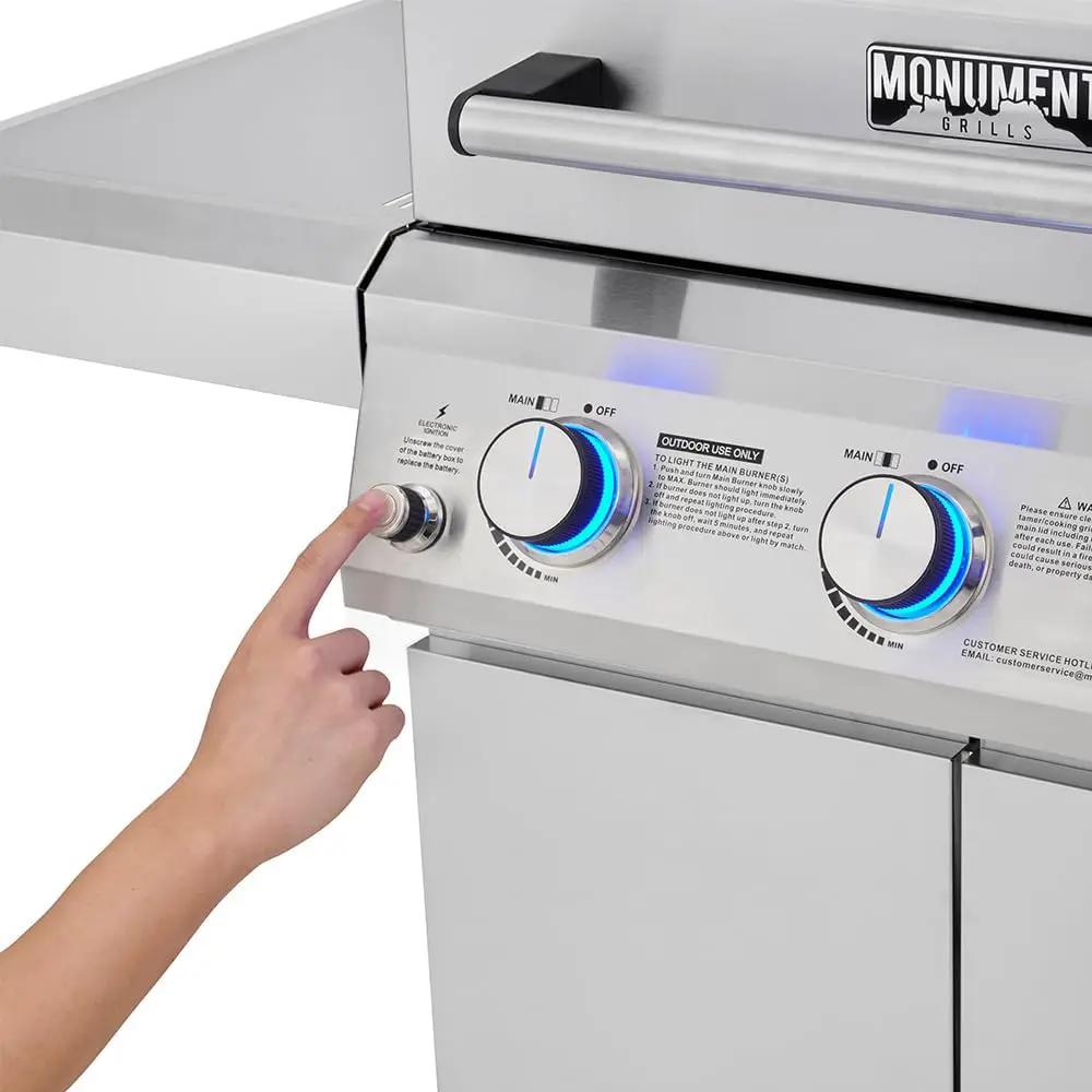Monument Grills Larger 3-Burner Propane Gas Grills Barbeque Stainless Steel Heavy-Duty Cabinet Style with Smoker Box (2 Items) by GreenHaven Gardens
