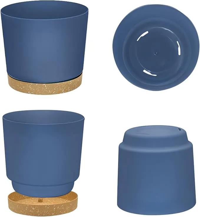 ZMTECH Plant Pots, Set of 3 8'' Self Watering Plastic Planter with Drainage Hole and Saucer, Modern Decorative Flower Pot for Indoor Outdoor House Plants, Succulents, Flowers - Blue by GreenHaven Gardens