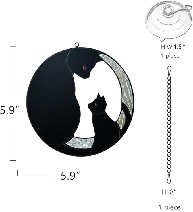 Black Cat Decor Stained Glass Window Hanging,Funny Cat Gifts for Cat Lovers Stained Glass Suncatcher for Window,Two Black Cat Decor Cat Themed Gifts for Women Mom Grandma by GreenHaven Gardens