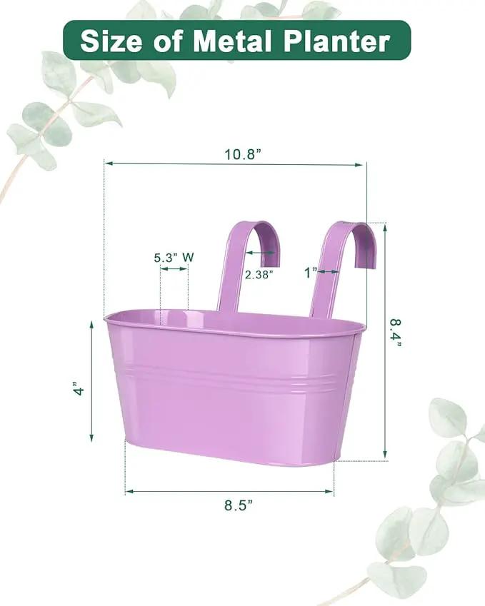 vensovo Metal Railing Planter for Outdoor Plants - 3 Pack Balcony Hanging Flower Pots with Detachable Hooks and Drain Holes Oval Bucket Rail Box Fence Planters for Home Garden Decor, Purple Pink Blue by GreenHaven Gardens