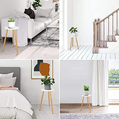 Uneedem Indoor Plant Stand Wood Mid Century Plant Stand for Indoor Plants, Modern Plant Table,Tall Plant Holder for Flower Pots, Small Round Side Table, End Table (A3-White,High: 20.5") by GreenHaven Gardens