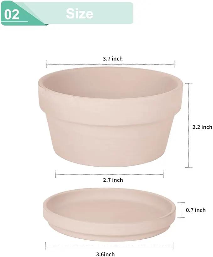 vensovo 3.7 Inch Pink Terracotta Shallow Succulent Pots - 6 Pack Terra Cotta Clay Pot with Saucer, Cacuts Indoor and Outdoor Planters with Drainage Hole by GreenHaven Gardens