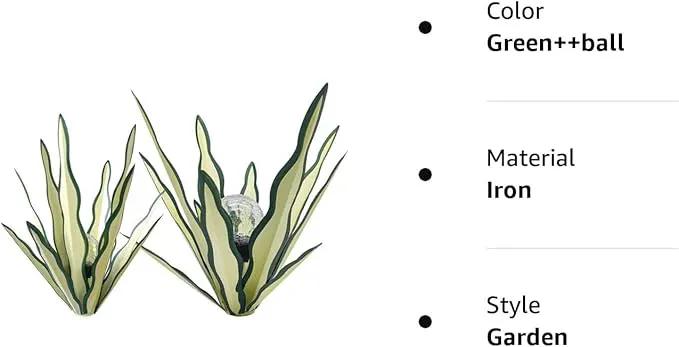 Metal Agave Plant Garden Art, 2 Pack Tequila Rustic Sculpture, Rustic Metal Agave Plants Garden Lawn Home Ornaments, for Yard Stakes, Garden Figurines, Outdoor Patio (2 PCS Green with Light) by GreenHaven Gardens