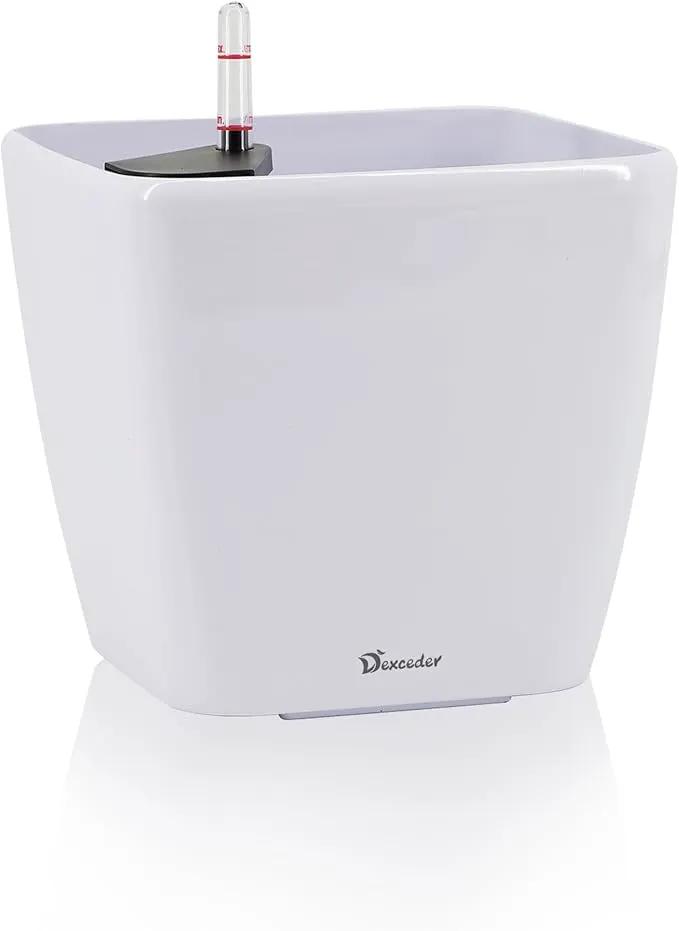 Dexceder 11x10 Self Watering Planter Indoor Outdoor, Inner Mat Design, Thickened Table Flower Plant Pot with Water Level Indicator (White High Gloss) by GreenHaven Gardens