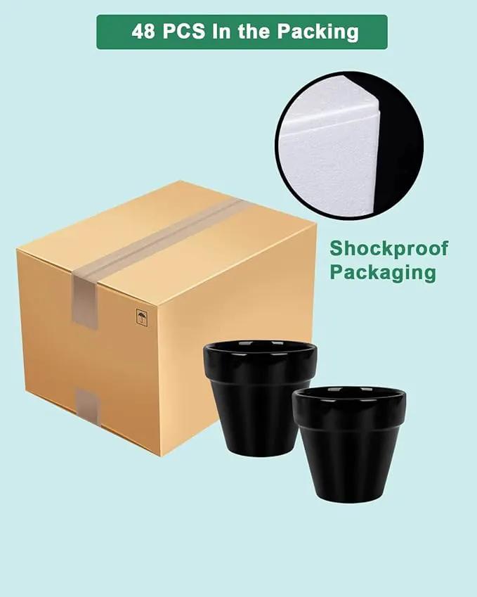 vensovo 48 Pcs 2" Tiny Ceramic Plant Pots with Drainage Hole - Black Small Mini Ceramic Pottery Planter Ideal for Indoor/Outdoor Plants, Crafts, Wedding Favors by GreenHaven Gardens