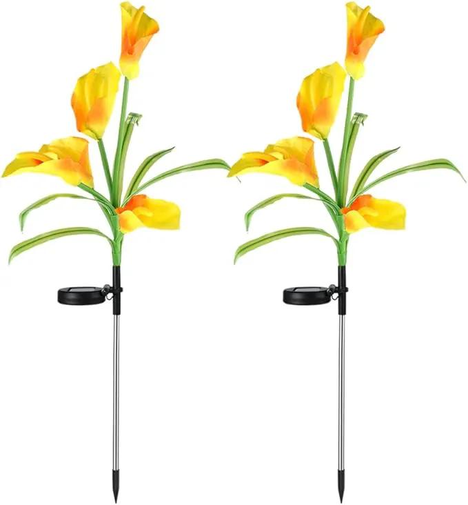Veesee Solar Calla Lily Light, 2-Pack Solar Powered Flower Lights, Outdoor Multi-Color Changing Stake Lamp, Christmas Gift LED Yellow Calla Lily Lights for Garden Outdoor Landscape Lawn Yard by GreenHaven Gardens