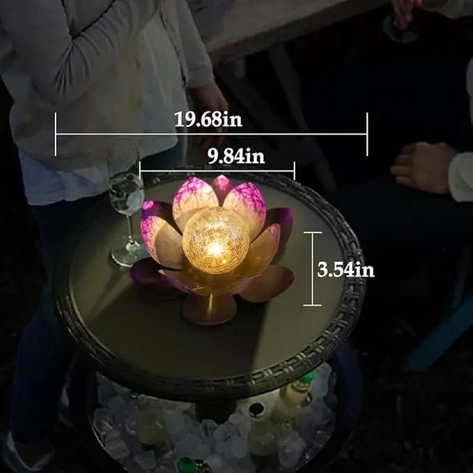 Huaxu Solar Lights Outdoor Decor Purple Lotus Waterproof LED Crackle Globe Glass Metal Flower Decorations for Garden Patio Yard Porch Pathway Ground Tabletop by GreenHaven Gardens