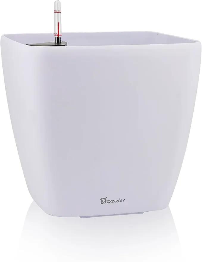 Dexceder 15x14 Self Watering Planter with Wheels Indoor Outdoor, Inner Mat Design, Thickened Large Floor Standing Flower Plant Pot with Water Level Indicator (White Matte) by GreenHaven Gardens