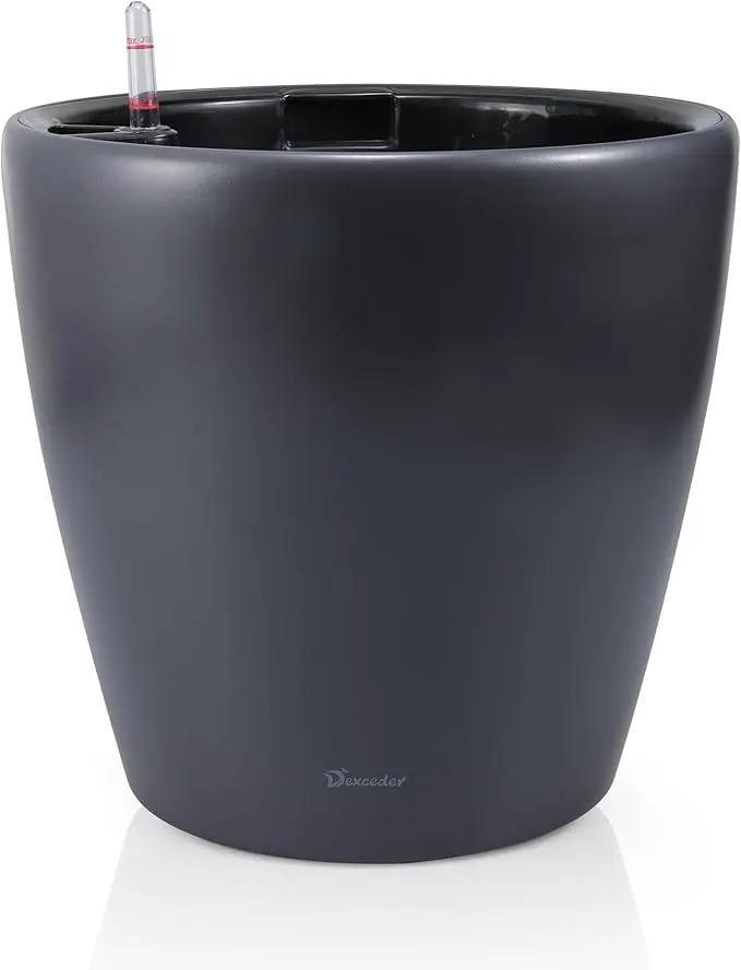 Dexceder 18x17 Self Watering Planter with Wheels Indoor Outdoor, Inner Pot Design, Thickened Large Floor Standing Flower Plant Pot with Water Level Indicator (Slate Gray Matte) by GreenHaven Gardens
