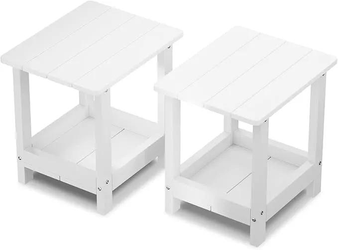 Outdoor Side Table for Garden, Lawn, Living Room Adirondack Tables for Outside 2-Tier HDPE Waterproof Small Outside Side Tables for Patio End Table for Adirondack Chair, 2 Pcs, White by GreenHaven Gardens