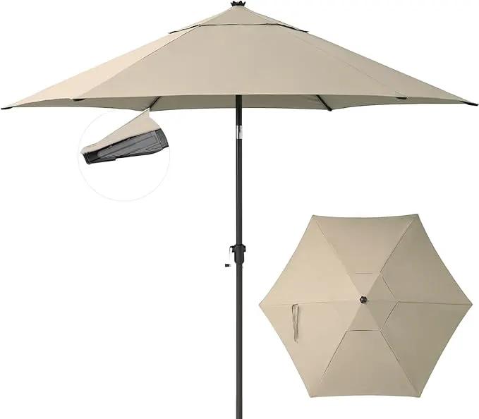 CROWN SHADES 9 Ft Patio Umbrella - Polyester Outdoor Umbrella with 30° Push Button Tilt, Patented Edge Connection Windproof Design for Patio, Pool, Garden & Table, UV Resistent by GreenHaven Gardens