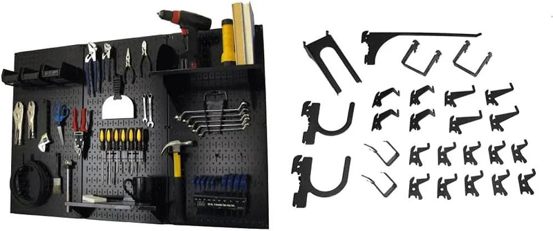 Wall Control Metal Pegboard Organizer 4ft Standard Storage Kit with Tool Board & B Slotted Storage Panel Deluxe Black Hooks by GreenHaven Gardens