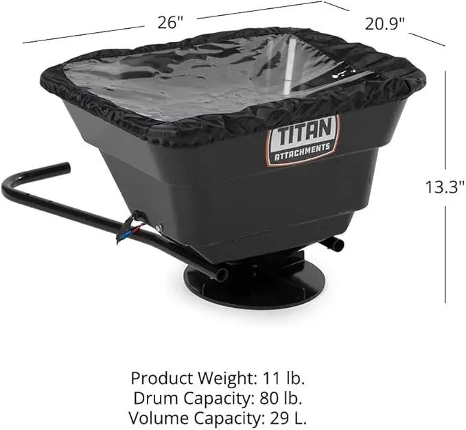 Titan Attachments 12 Volt ATV/UTV Broadcast Spreader, 80 LB Capacity, Back or Front Mounting for ATV, UTV, Or Utility Tractor, Lawn and Garden Seed Spreader with Rain Cover by GreenHaven Gardens
