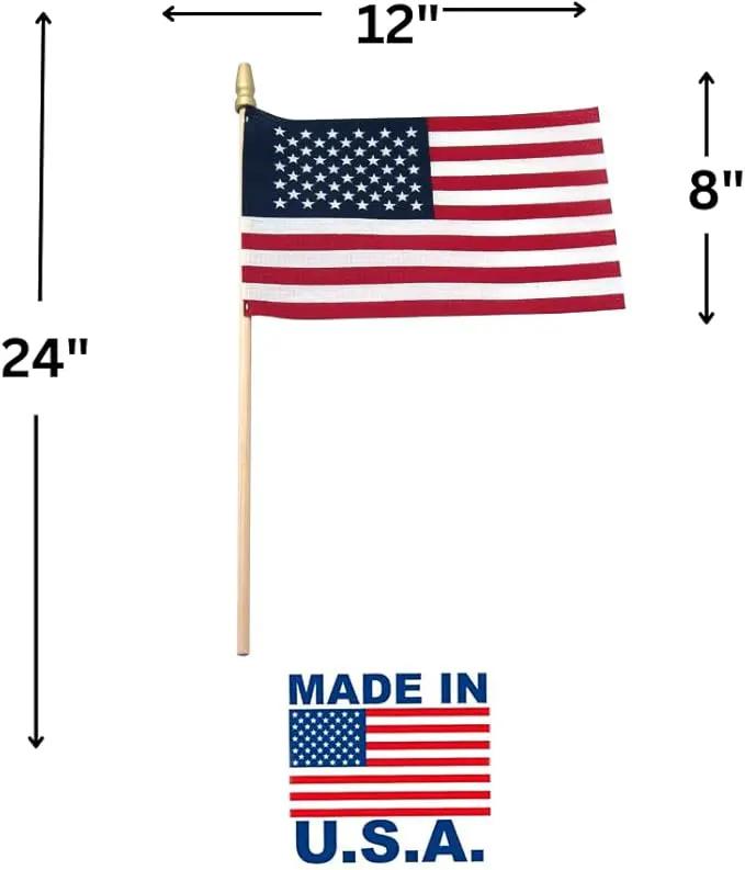 American Flags on Stick - Handheld Spearhead US Flag for 4th of July, Memorial Day Event Decorations - Patriotic Decor for Indoors & Yard - Wooden Stick, Cotton Fabric - (8"x12" -24 Pack) by GreenHaven Gardens