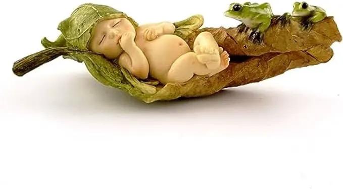 Top Collection Miniature Fairy Garden and Terrarium Statue, Sleeping Fairy Baby with Frogs by GreenHaven Gardens