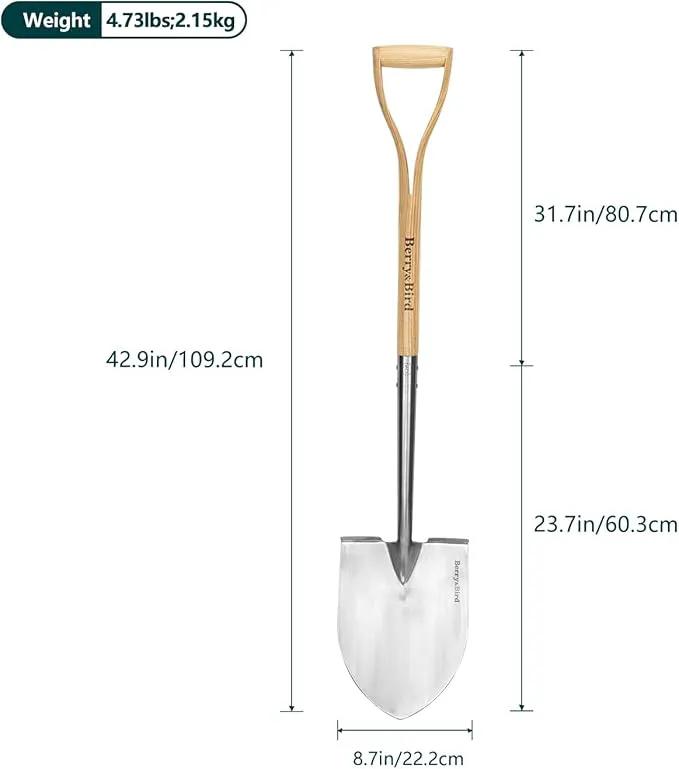 Berry&Bird Shovels for Digging, 43’’ Round Spade Heavy Duty Shovel with Wooden D Handle Stainless Steel Snow Shovel Garden Shovel Yard for Transplanting & Outdoor by GreenHaven Gardens