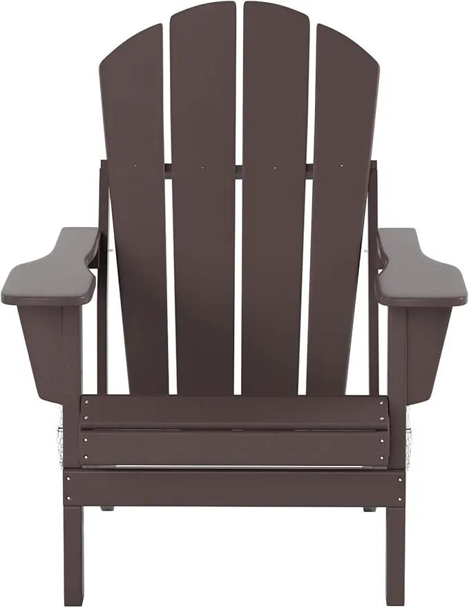 WO Home Furniture Adirondack Chair Table Set of 2 PCS Outdoor Folding Chair w Side Table Weather/UV Resistant for Lawn, Garden, Bon Fire, Balcony (Dark Brown) by GreenHaven Gardens