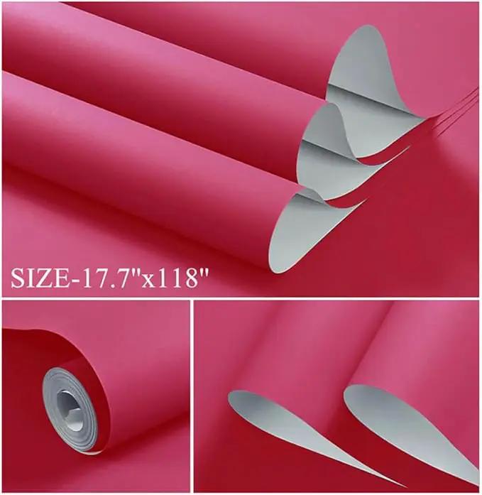 Dimoon 118''x17.7'' Pink Peel and Stick Wallpaper Contact Paper Modern Self Adhesive Wall Paper Removable Renter Friendly Textured Solid Color Shelf Cabinet Vinyl Roll (118''x17.7'',Rose Red) by GreenHaven Gardens