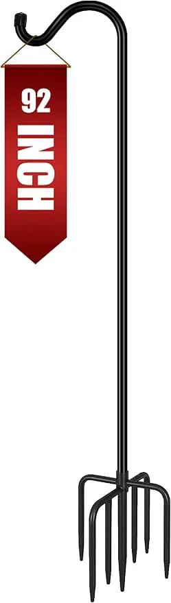 Gtongoko Shepherds Hook for Outdoor, 92 Inch Bird Feeder Pole with 7 Prongs Base, 3/4 Inch Thick Heavy Duty Adjustable Garden Hook for Hanging Plant, Hummingbird Feeder, Lantern, 1 Pack by GreenHaven Gardens