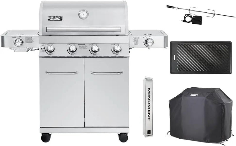 Monument Grills Larger 4-Burner Propane Gas Grills Stainless Steel Cabinet Style with Accessory Kit(5 items), Outdoor Use by GreenHaven Gardens