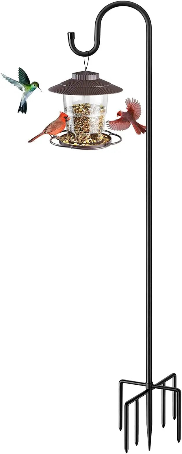 84" Shepherds Hooks for Outdoor with 7 Prongs Base, Heavy Duty Bird Feeder Pole for Hanging Lantern, Hummingbird Feeder, Shepherds Hook for Bird Feeders for Outside,1 Pack, Black by GreenHaven Gardens