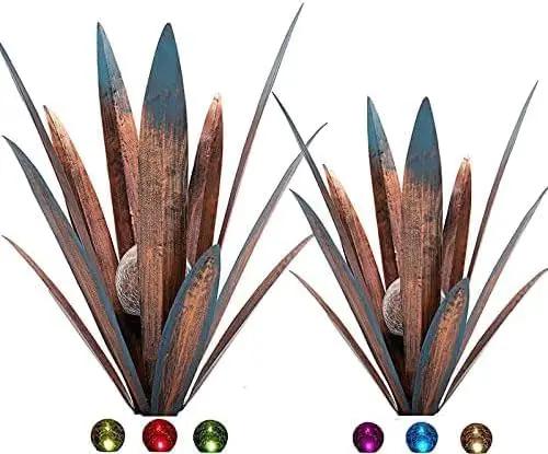 Metal Agave Plant Garden Art, 2 Pack Big Tequila Rustic Sculpture, Rustic Metal Agave Plants Garden Lawn Home Ornaments, for Yard Stakes, Garden Figurines, Outdoor Patio (2 PCS Colorful with Light) by GreenHaven Gardens