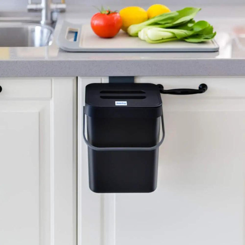 Compost Bin for Kitchen Countertop Under Sink,Bathroom Hanging Small Trash Can with Lid,Mountable Food Waste Bucket,1.3 Gal/5 L Series,Black by GreenHaven Gardens