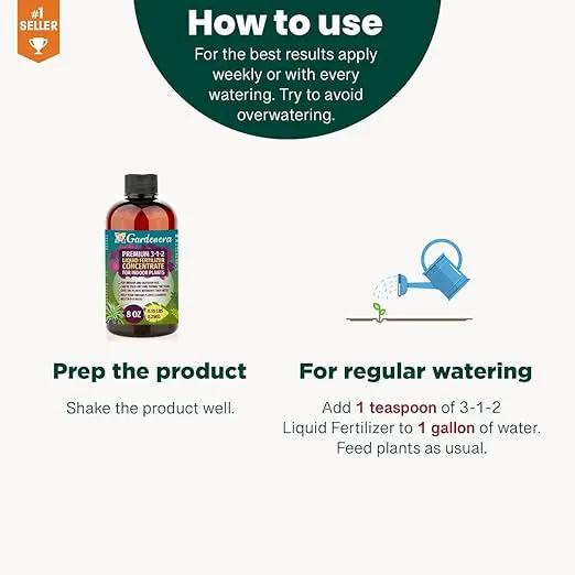 Premium 3-1-2 All Purpose Liquid Fertilizer Consentrate for All Indoor Plants & Flowers - Promotes Biomass Growth and Vibrant Leaf Color - 8oz Bottle by GreenHaven Gardens