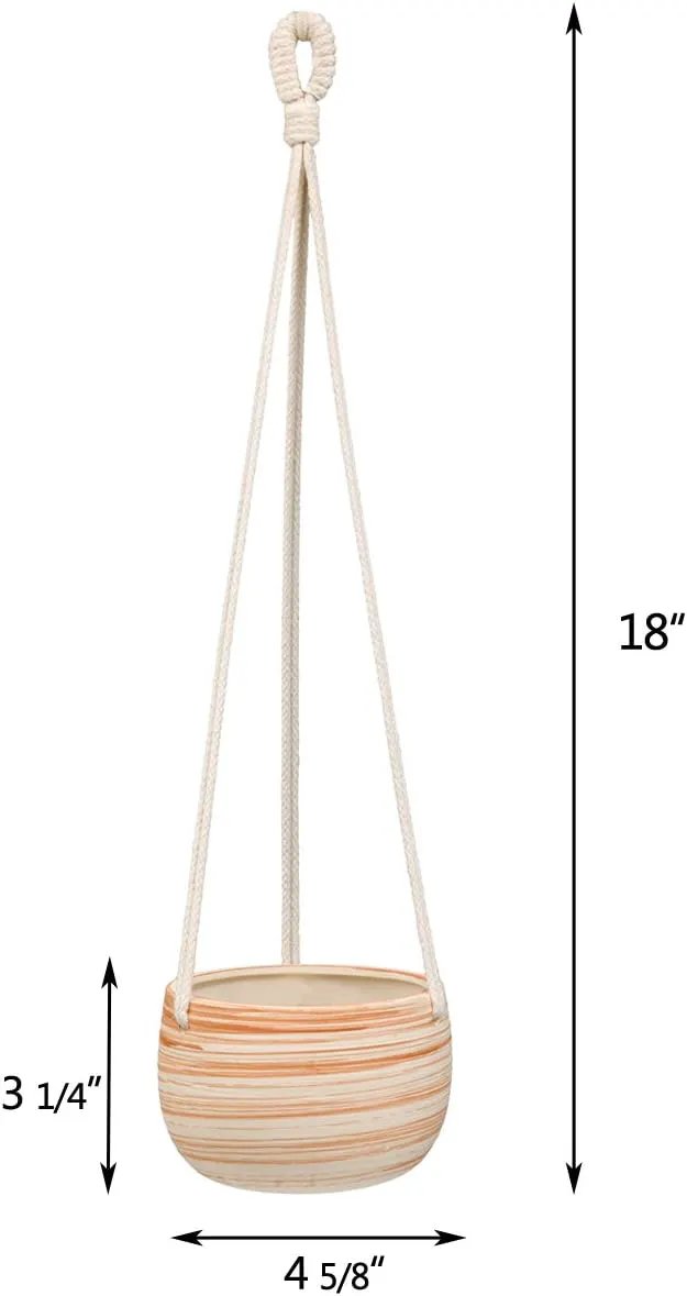 Mkono Ceramic Hanging Planter Macrame Plant Holder 5 Inch Cute Succulent Cactus Pot with Cotton Rope Hanger for Indoor Outdoor Decor, 1 Pack by GreenHaven Gardens