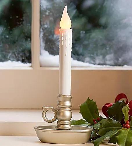 Plow & Hearth Set of 4 AA Battery Operated Window LED Candle Lamps | Auto Timer | Long Lasting Bulbs Never Need Replacing | Holiday Lights | Pewter Base | 9 1/2 H by GreenHaven Gardens