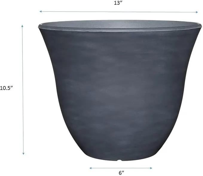 Classic Home and Garden Indoor/Outdoor Round Honeysuckle Resin Flower Pot Planter, Zinc Grey, 13" by GreenHaven Gardens