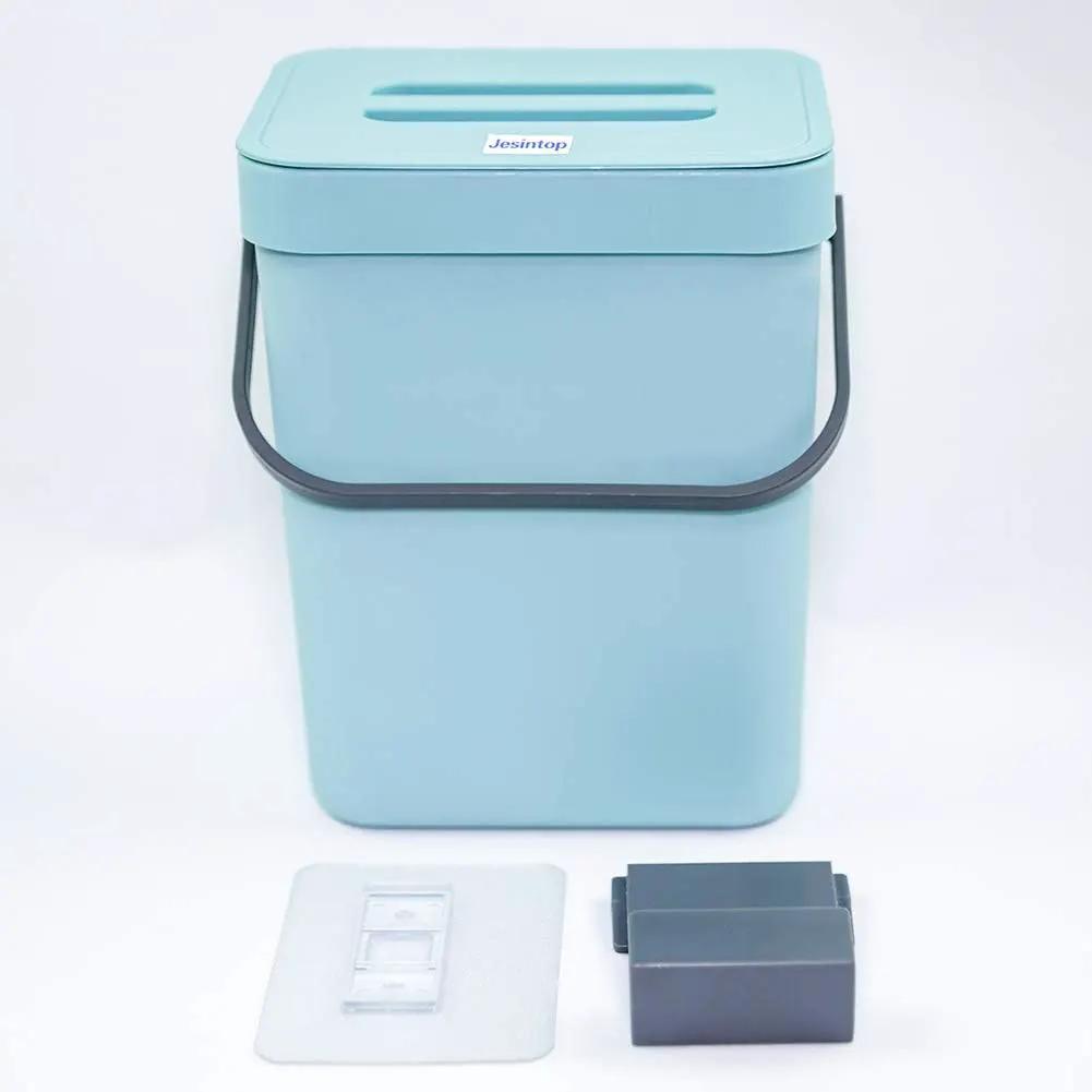 Kitchen Compost Bin Indoor for Counter Top,Hanging Small Trash Can with Lid,Food Waste Bin,Mountable Compost Busket 1.3 Gal/5 L Series,Blue by GreenHaven Gardens
